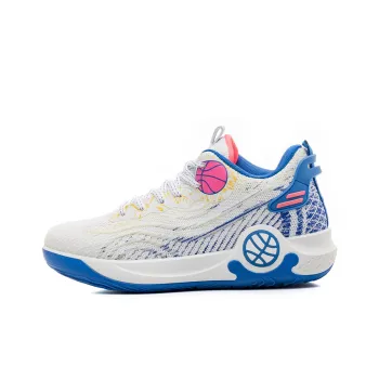 RENBEN Cushioned Wear Resistant Breathable Lightweight Low Top Basketball Shoes Men's White Blue