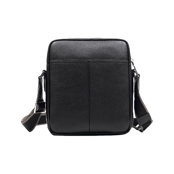 PESASRIE Top Grain Cow Leather Crossbody Bag Messenger Bag Men's Black-2