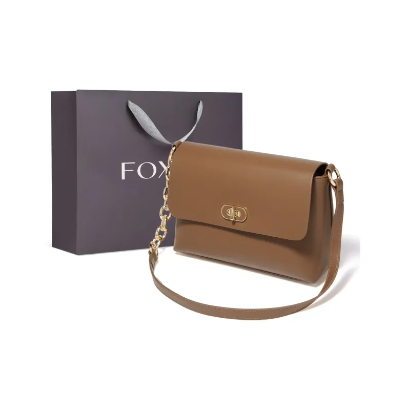 FOXER Cow Leather Premium Fashion Refined Summer Travel Women's Bag Regular Women's Milkshake White/Caramel-7