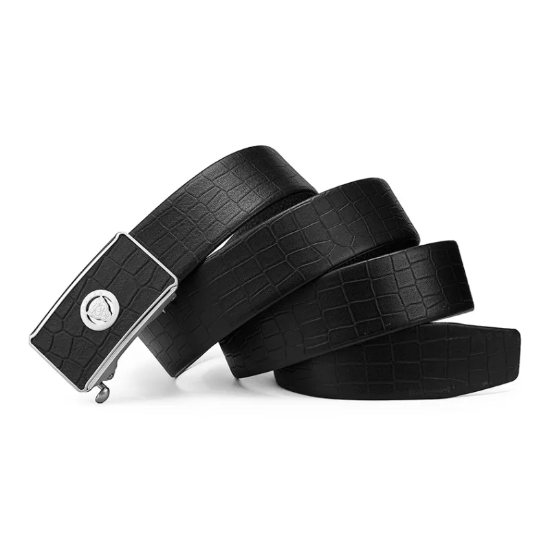 JAGUAR Advanced Men's Versatile Automatic Buckle Genuine Leather Cow Leather Leather Belts Men's Black Width 3.4cm-3