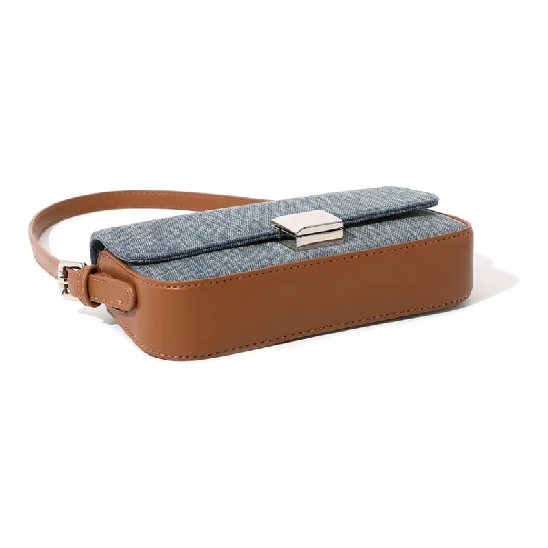 MASTER CANVAS Fabric Shoulder Bag Crossbody Bag Small Square Bag Medium Size Women's Denim Blue-4
