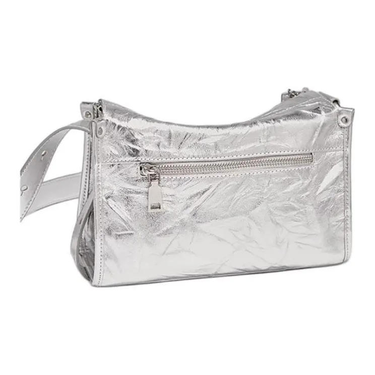 Marino Orlandi Cow Leather Bonded Synthetic Leather Crossbody Bag Large Size Women's Silver/Milkshake White/Black-4