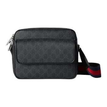 GUCCI GG Supreme Canvas With Leather Canvas Bag, Shoulder Bag, Crossbody Bag Trumpets Men's Black