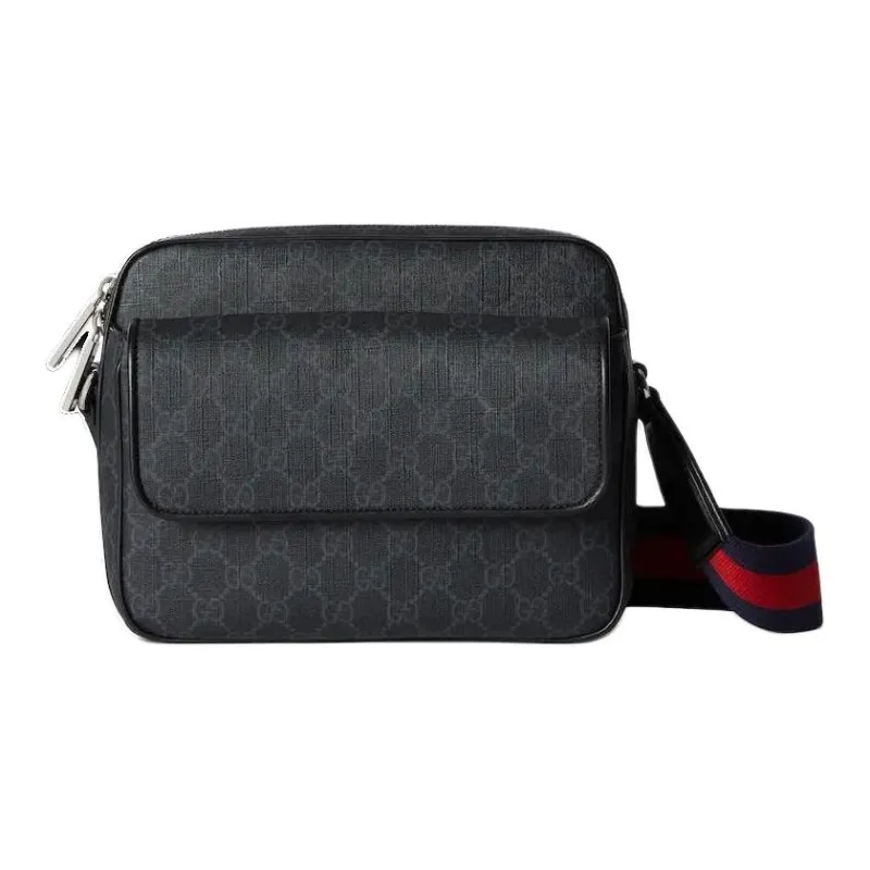 GUCCI GG Supreme Canvas With Leather Canvas Bag, Shoulder Bag, Crossbody Bag Trumpets Men's Black-0