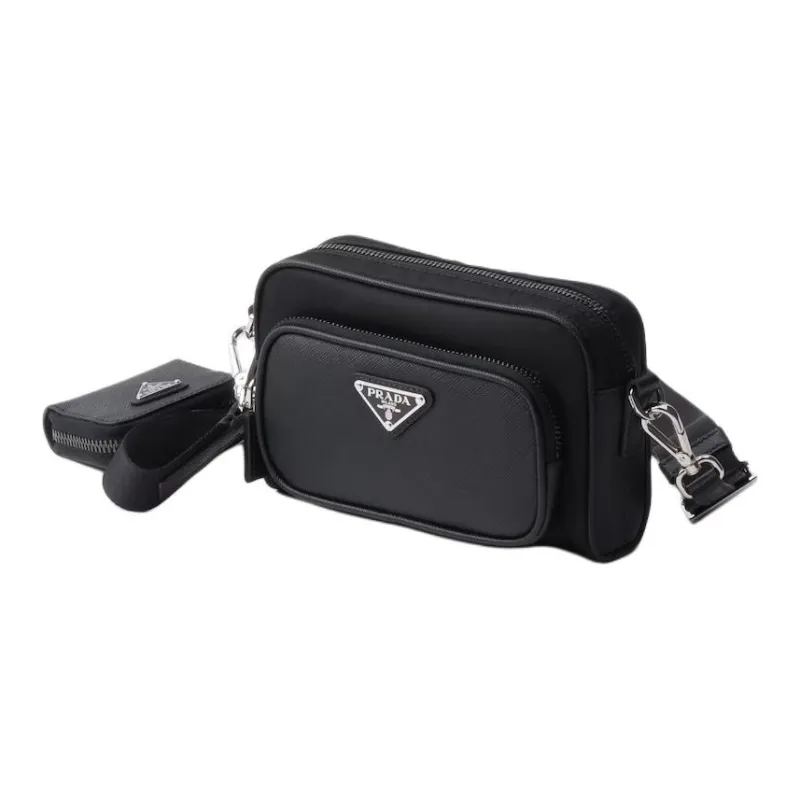 PRADA Re NylonSaffiano Leather Crossbody Bag, Shoulder Bag Unisex Black-1