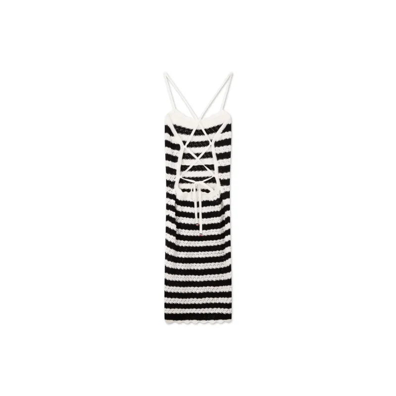 Tommy Hilfiger Slip Dress Women's Black White Stripes-1