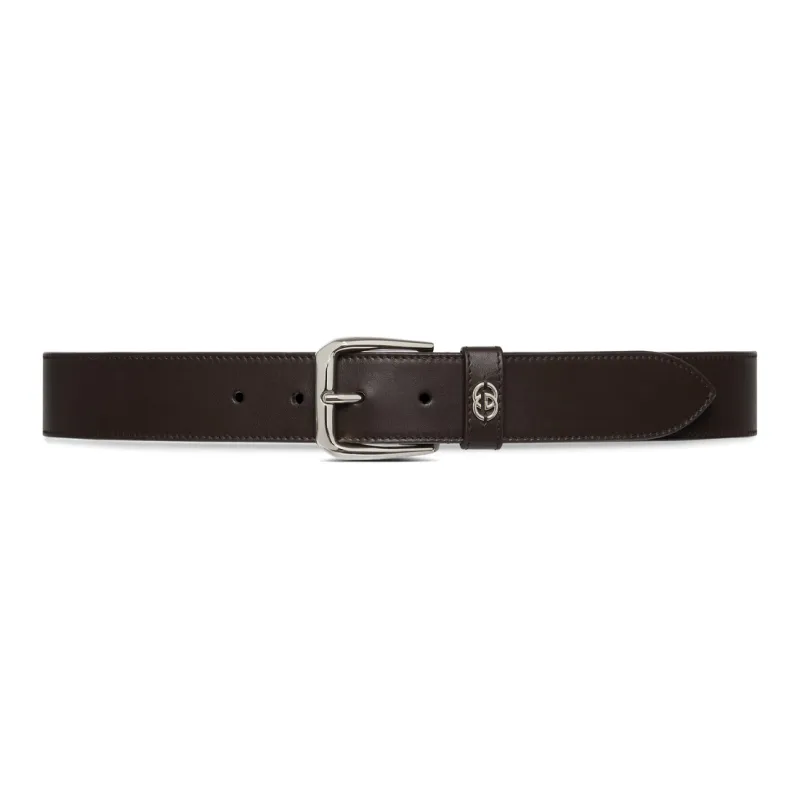GUCCI Leather Leather Belts Men's Brown Width 3.5CM-0