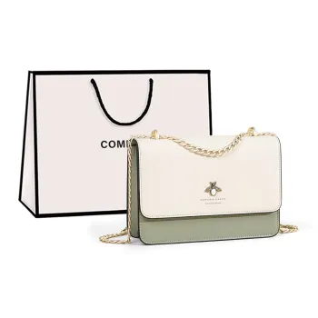 COMELY Cow Leather Patchwork Synthetic Leather Chain Bag Shoulder Bag Regular Women's Matcha Green