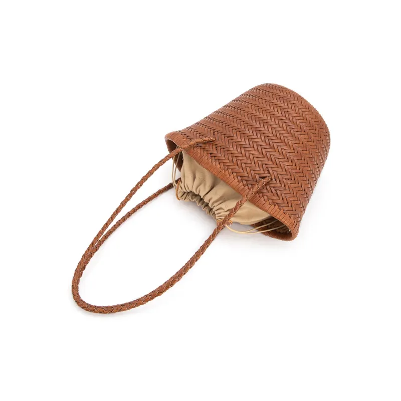 VENOF Vintage Genuine Cow Leather Lazy Hand Woven Bucket Bag, Shoulder Bag Women's Brown-4