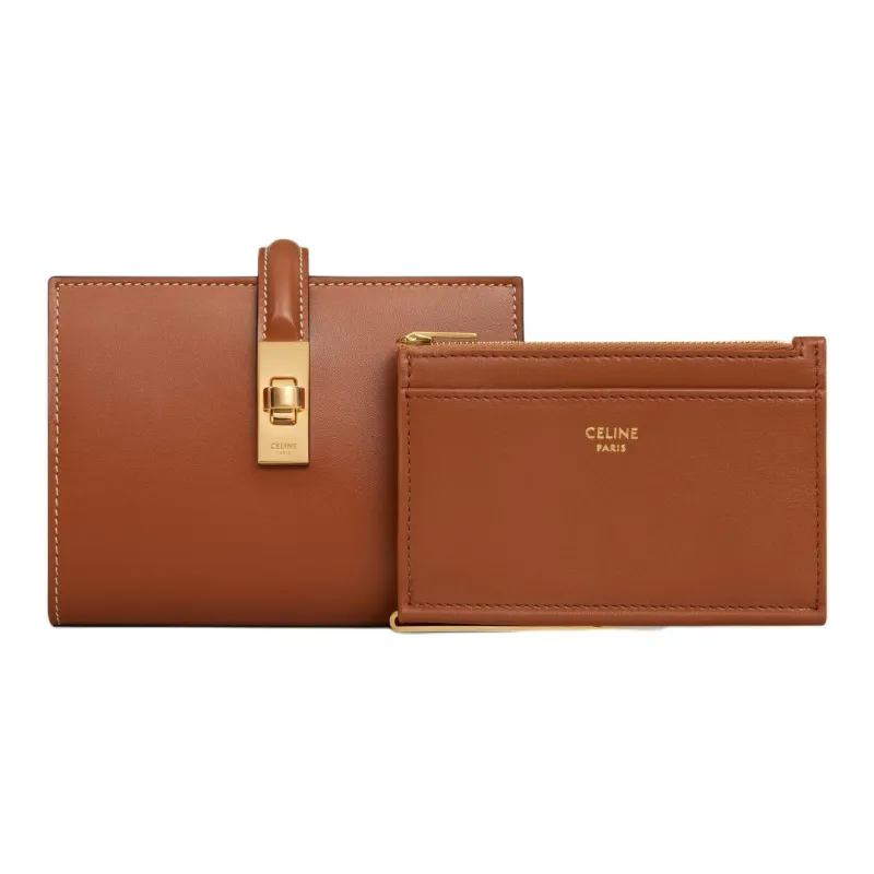 CELINE Shiny Calfskin Wallet Women's Brown-4