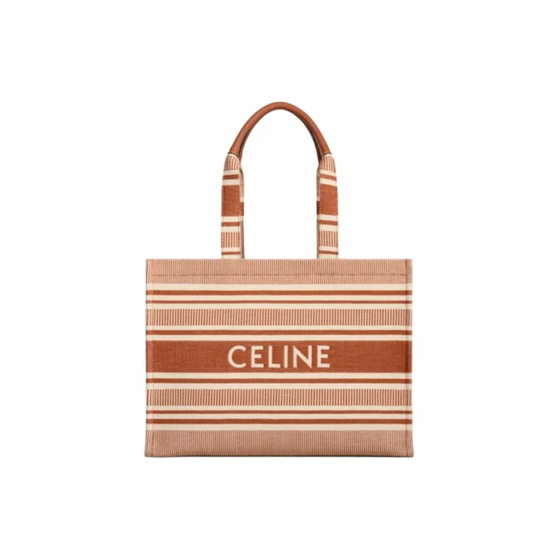 CELINE Cabas Thais Fabric With Cow Leather Tote Bag, Shopping Bag, Handbag Tubas Women's Ochre-3