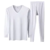 Men's V-Neck Set (White) 100% cotton Antibacterial/Brushed for Warmth