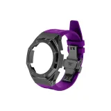 Black Steel Case+Purple Fluoroelastomer Strap+Silver Butterfly Clasp