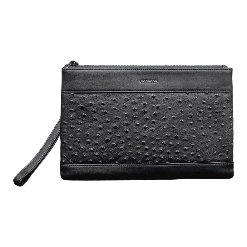 PESASRIE Genuine Leather Top Grain Cow Leather Handheld Envelope Bag Regular Men's Black-0