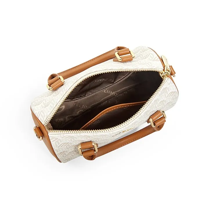 Teenmix PVC Bonded Fiber Synthetic Leather Boston Bag Handbag Pillow Bag Shoulder Bag Crossbody Bag Women's Brown/Gray-8