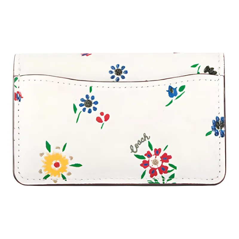 COACH Leather Wallet Clutch Mini Women's White-3