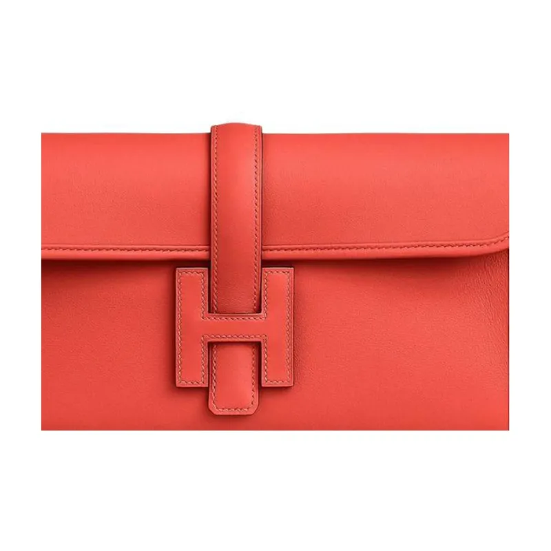 HERMES Jige Elan Swift Calfskin Clutch Women's Orange-1