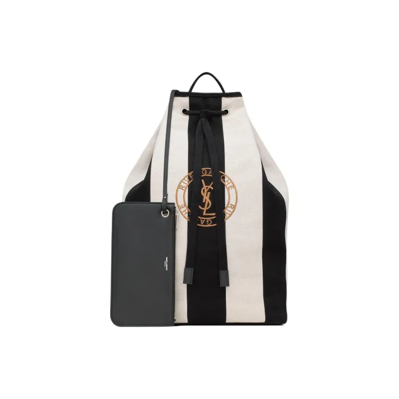 SAINT LAURENT Canvas Shoulder Bag Unisex Black With Soft Cream-1
