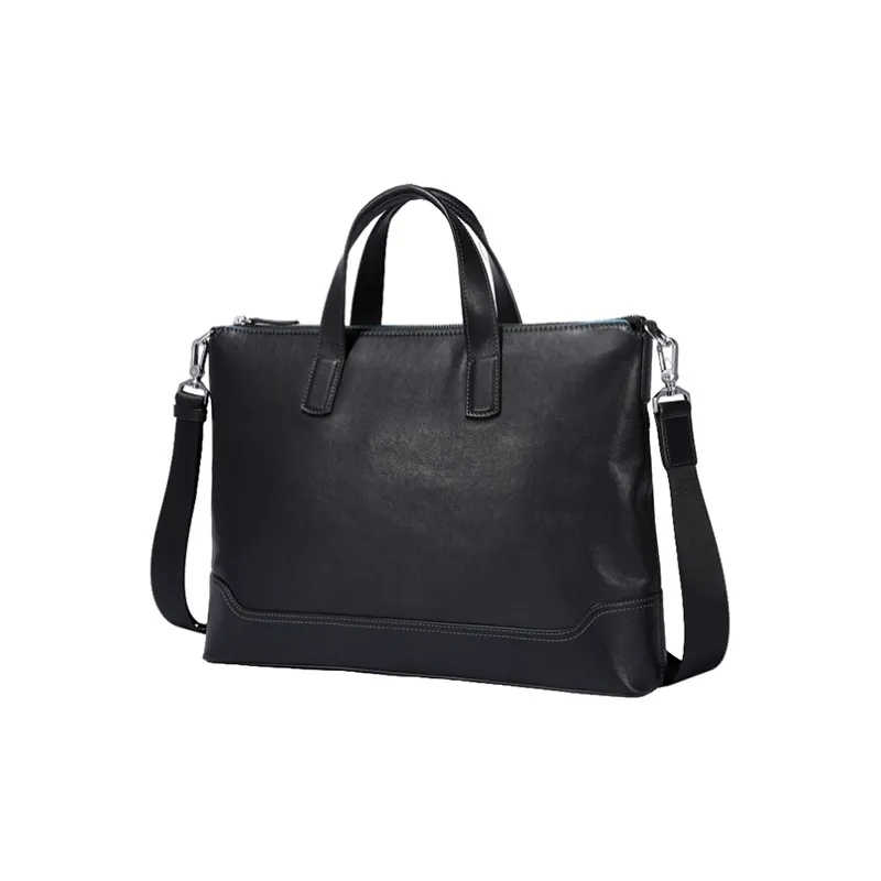 PULUWIRR Cow Leather Briefcase Regular Unisex Black-2