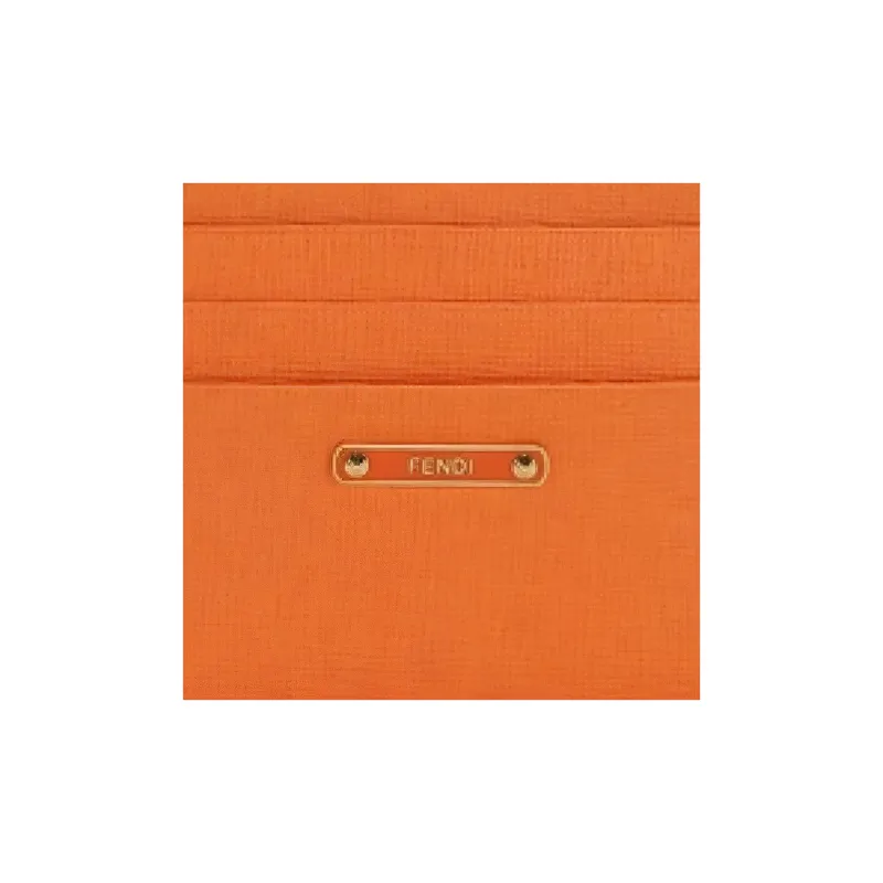 FENDI Calfskin Card Clip Card Holder Women's Orange Red-4