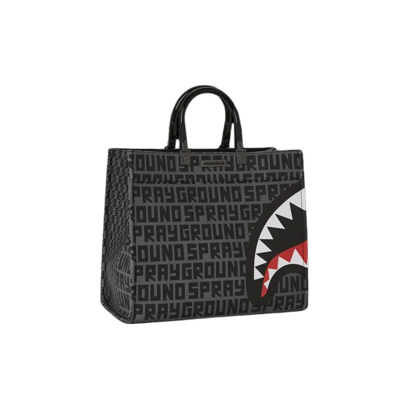 SPRAYGROUND Artificial Leather Tote Bag Shopping Bag Handbag Unisex Black Gray Color-3