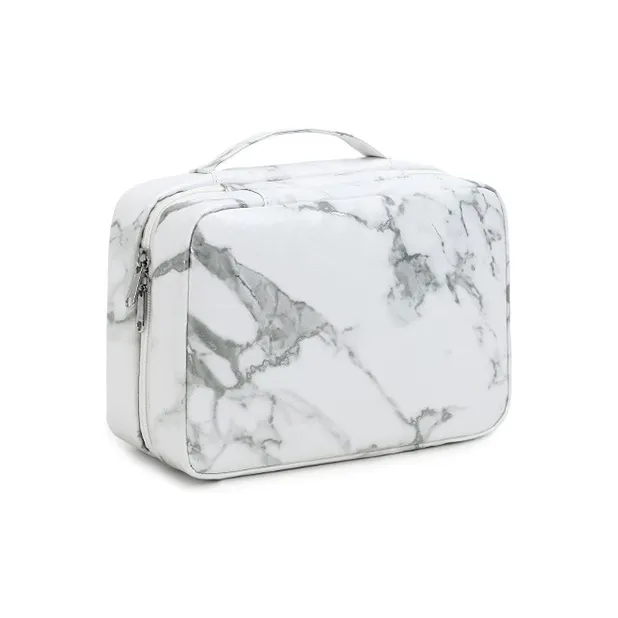 TTaG．baG PU Toiletry Bag Regular Women's White Marble Texture-3