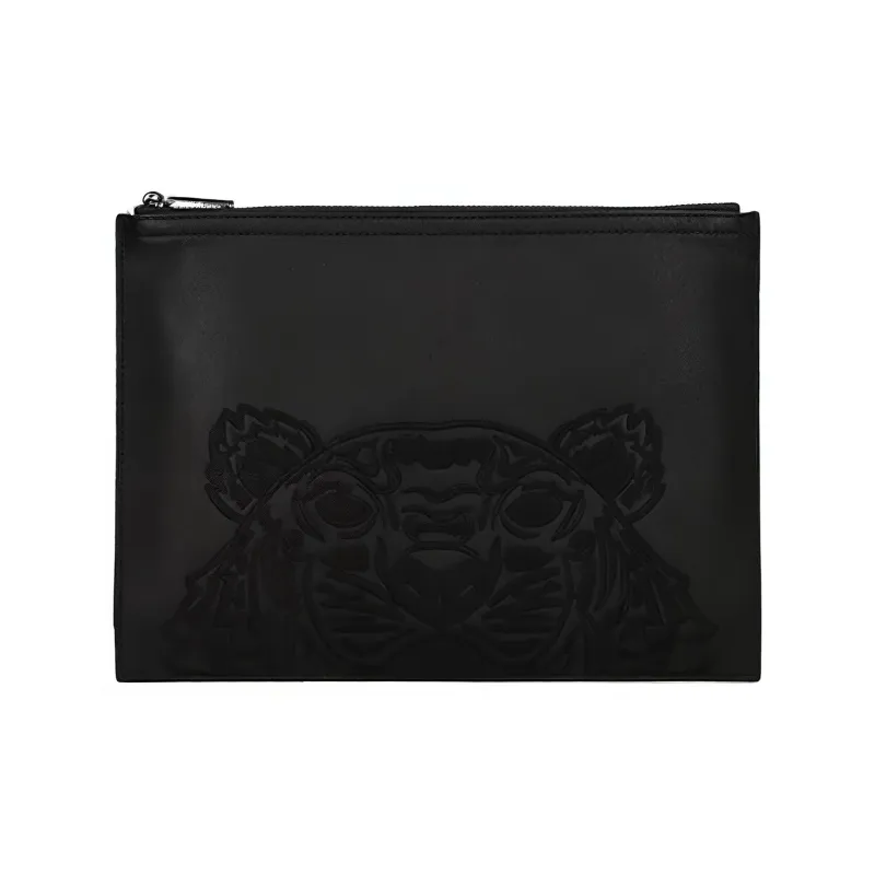 KENZO Cow Leather Handbag Clutches Men's Black-3