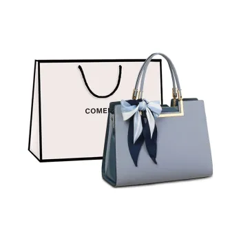 COMELY Cow Leather Patchwork Synthetic Leather Grandma Bag Mom Bag Shoulder Bag Crossbody Bag Regular Women's Gray Blue