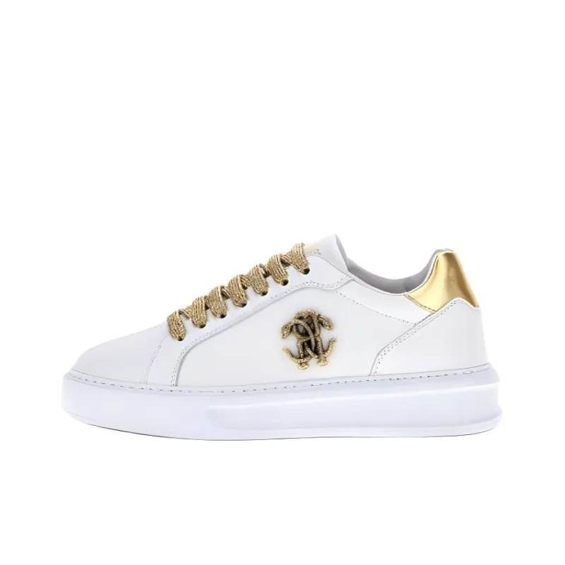 Roberto Cavalli Monogram RC Low-Top Skateboard Shoes Women's White Gold-0