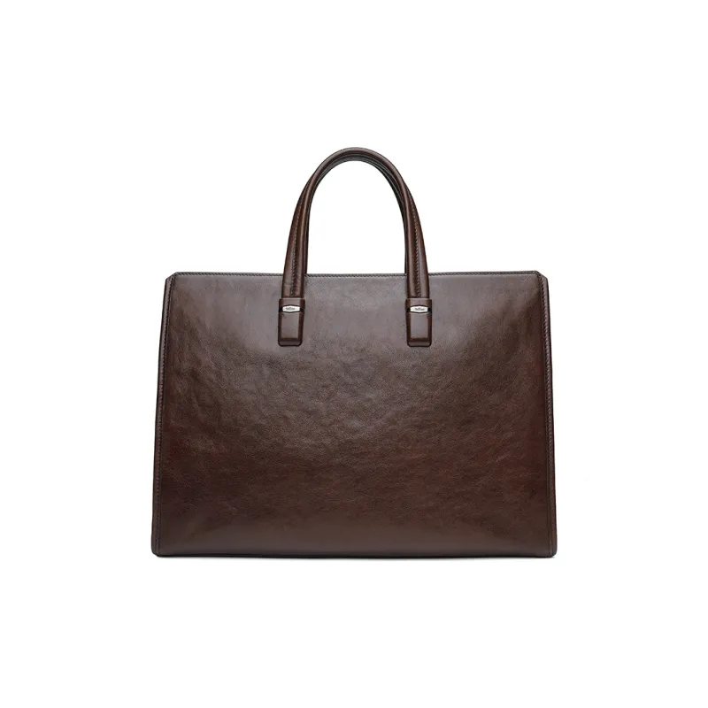 GOLDLION Top Grain Cow Leather Handbag Briefcase Men's Coffee-0