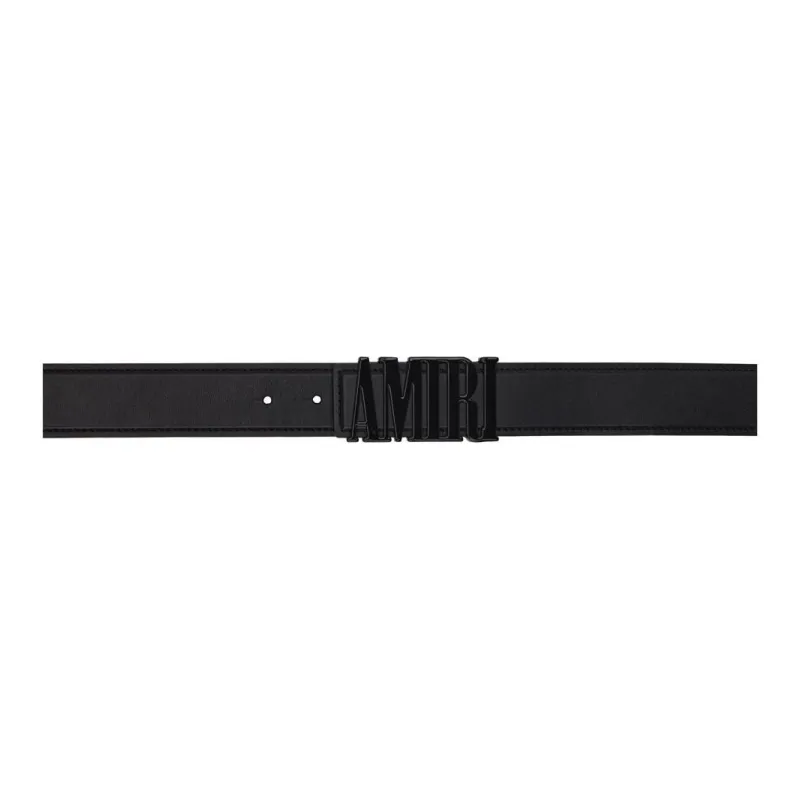 AMIRI Badge Design Leather Belts Men's Black Width  4CM-1