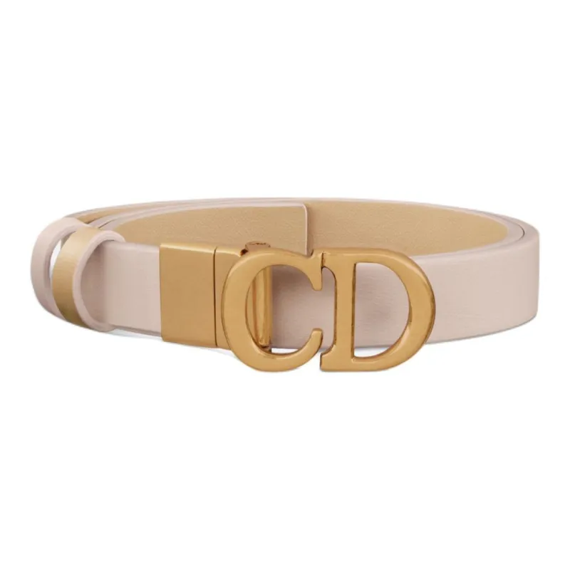 DIOR Emblem Design Smooth Buckle Leather Belts Women's Pink/Brown Width  2cm-2