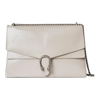 GUCCI Dionysus Patent Leather Crossbody Bag, Shoulder Bag Large Size Women's Light Gray