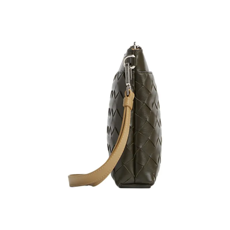 Bottega Veneta Calfskin Clutch Men's Khaki & Deep Praline-1