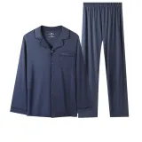 Men's Long-Sleeved Top+Pants Clothing Sets (Navy Blue) 100% cotton Skin-Friendly/Contrast Collar/Loose Fit