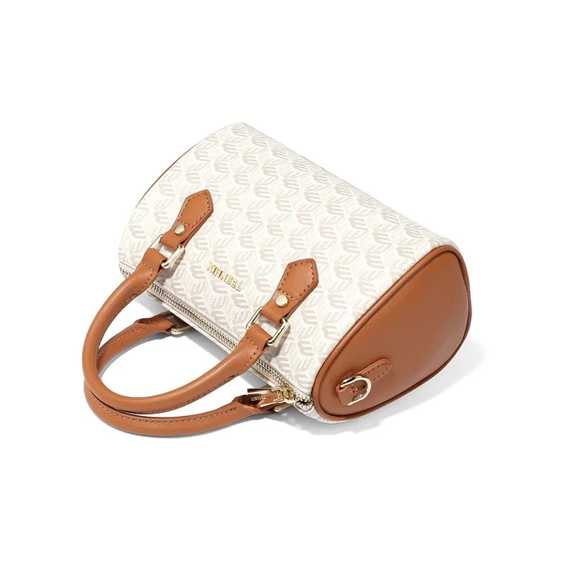 Teenmix PVC Bonded Fiber Synthetic Leather Boston Bag Handbag Pillow Bag Shoulder Bag Crossbody Bag Women's Brown/Gray-5