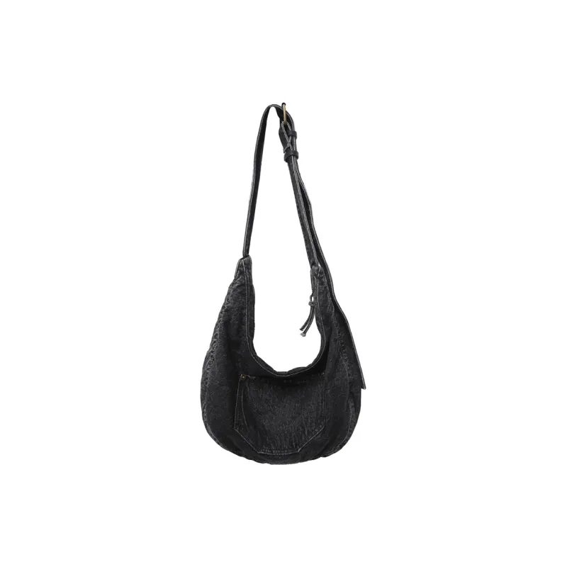 Alcohol Dragon Denim Shoulder Bag Women's Black/Dark Blue/Light Blue-0