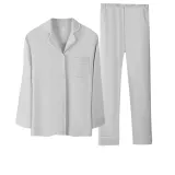 Women's Long-Sleeved Top+Pants Clothing Sets (Light Gray Green) 100% cotton Skin-Friendly/Contrast Collar/Loose Fit