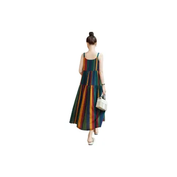 Cypress House Slip Dress Women's Red Yellow Blue Green Stripes