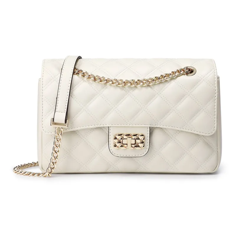 MEXICAN Polyurethane Diamond Pattern Chain Bag, Crossbody Bag Regular Women's Black/Ecru-9