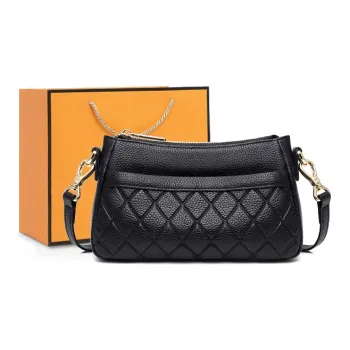 MashaLanti Cow Leather With Synthetic Leather Diamond Pattern Bag, Shoulder Bag, Crossbody Bag Women's Black