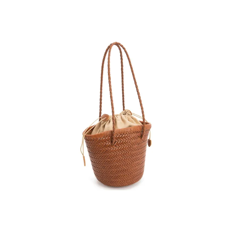 VENOF Vintage Genuine Cow Leather Lazy Hand Woven Bucket Bag, Shoulder Bag Women's Brown-2