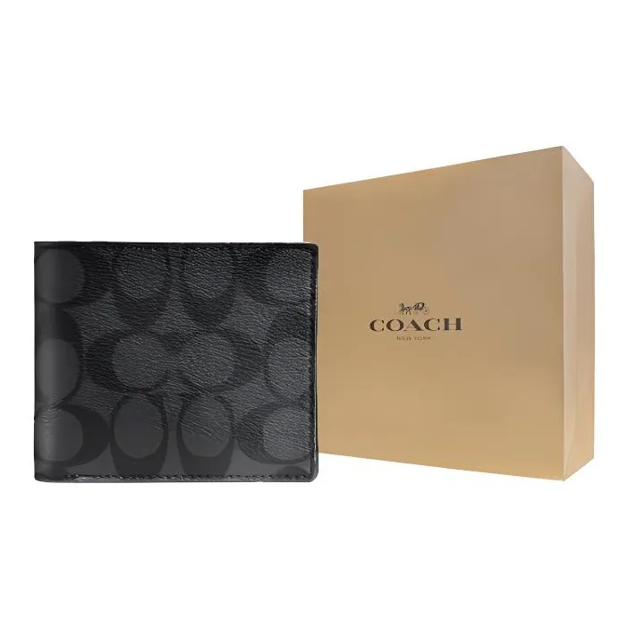COACH 3 IN 1 Wallet Canvas Wallet Mini Men's Black Gray-3