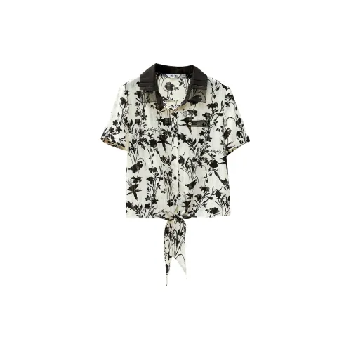 TOUCH Shirts Women's Beige Base With Black Floral Pattern