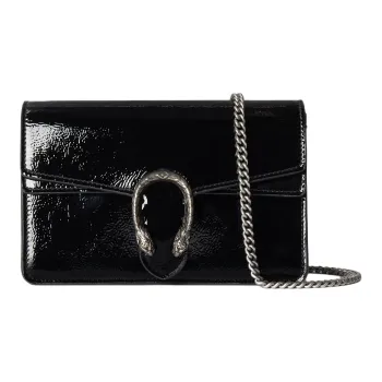 GUCCI Dionysus Patent Leather Crossbody Bag Shoulder Bag Extra Mini Women's Black
