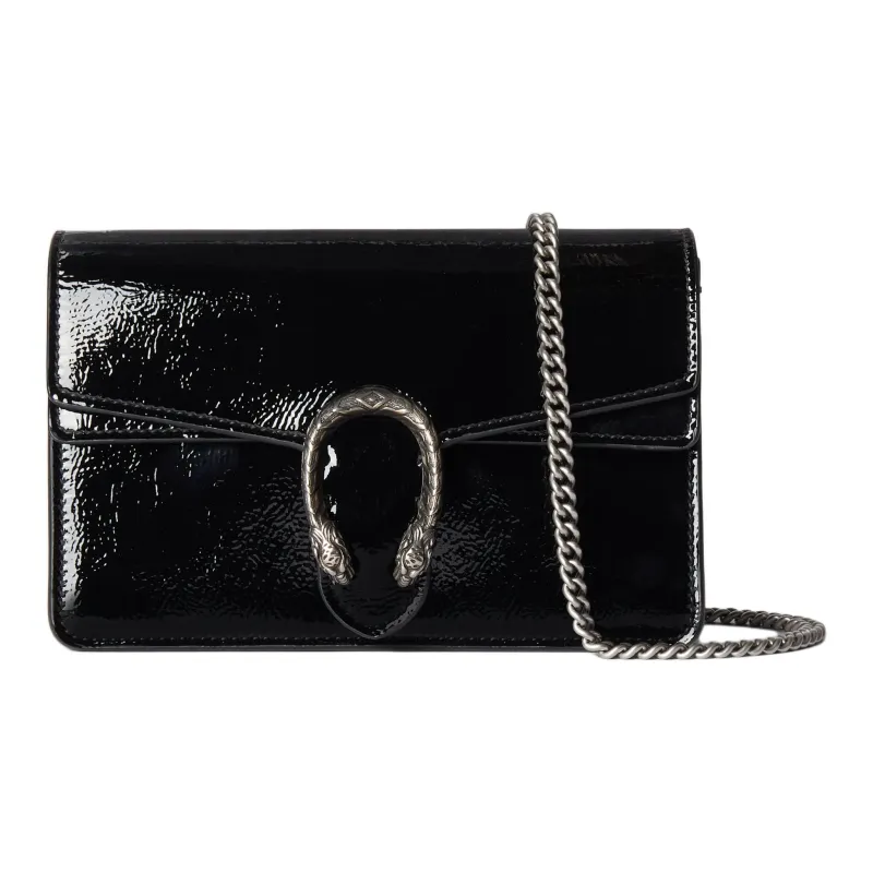 GUCCI Dionysus Patent Leather Crossbody Bag Shoulder Bag Extra Mini Women's Black-0