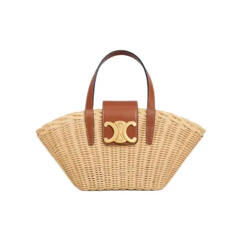 CELINE Plant Material With Natural Cow Leather Shoulder Bag, Crossbody Bag, Handbag Women's Natural & Tan