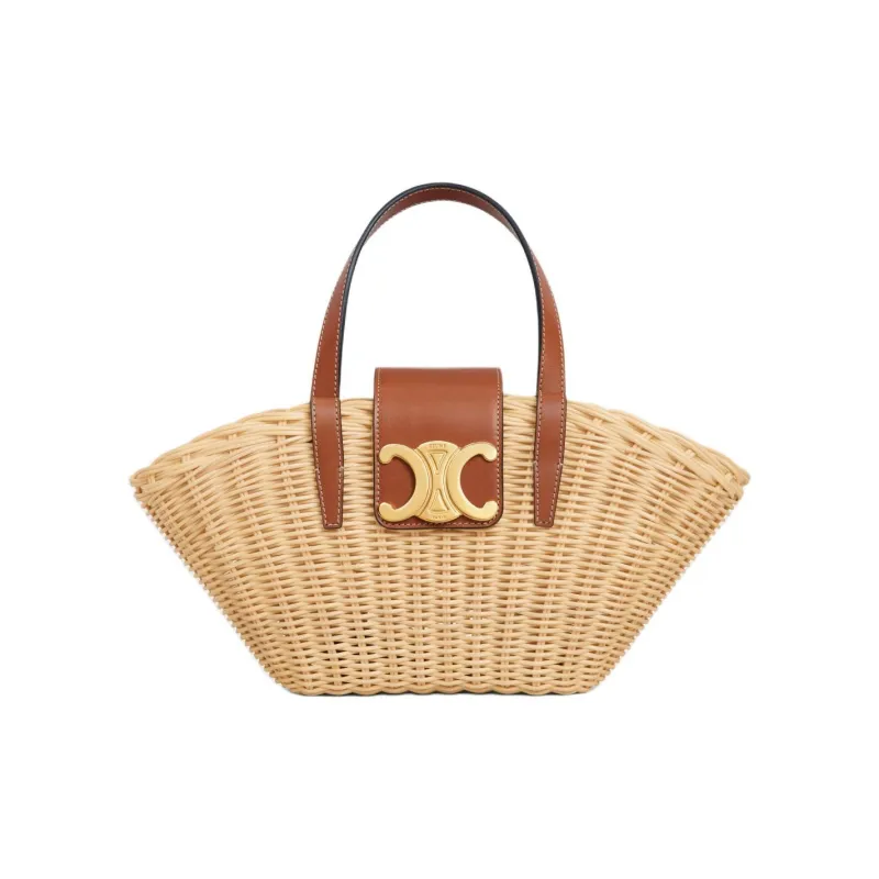 CELINE Plant Material With Natural Cow Leather Shoulder Bag, Crossbody Bag, Handbag Women's Natural & Tan-0