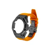 Black Steel Case+Orange Fluoroelastomer Strap+Silver Butterfly Clasp