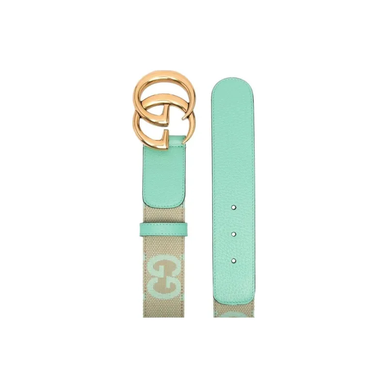 GUCCI GG Marmont Logo Print Smooth Buckle Leather Belts Women's Green 4CM-1